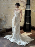 Vintage Wedding Dress A Line Spaghetti Straps Ivory Summer Beach Long Wedding Dresses Bridal Gowns HZ1214