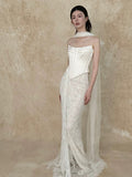 Pretty Wedding Dress Mermaid Strapless White Long Satin Wedding Dresses Bridal Gowns Brides Gown HZ1214