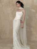 Pretty Wedding Dress Mermaid Strapless White Long Satin Wedding Dresses Bridal Gowns Brides Gown HZ1214