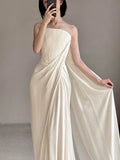 Pretty Wedding Dress Sheath Strapless White Long Satin Wedding Dresses Bridal Gowns Brides Gown HZ1214