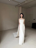 Pretty Wedding Dress Sheath Strapless White Long Satin Wedding Dresses Bridal Gowns Brides Gown HZ1214