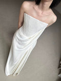Pretty Wedding Dress Sheath Strapless White Long Satin Wedding Dresses Bridal Gowns Brides Gown HZ1214