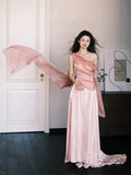 Sexy A line One Shoulder Pink Satin Sleeveless Prom Dresses Party Dress Summer Birthday Outfits Birthday Dresses HZ1214