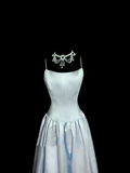 Vintage A Line Spaghetti Straps Light Sky Blue Satin Prom Dresses Party Dress Summer 22th Birthday Outfits 18th Birthday Dresses HZ1214