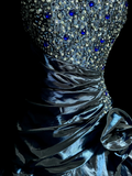 Vintage Mermaid Sweetheart Navy Blue Taffeta Long Prom Dresses Party Dress Birthday Outfits Graduation Dresses HZ1214