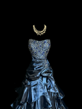 Vintage Mermaid Sweetheart Navy Blue Taffeta Long Prom Dresses Party Dress Birthday Outfits Graduation Dresses HZ1214
