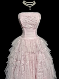 Pretty Ball Gown Strapless Tulle Light Pink Long Quinceanera Dress Formal Gowns Vestido De 15 Anos Sweet 16 Dress HZ1214
