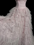 Pretty Ball Gown Strapless Tulle Light Pink Long Quinceanera Dress Formal Gowns Vestido De 15 Anos Sweet 16 Dress HZ1214