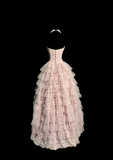 Pretty Ball Gown Strapless Tulle Light Pink Long Quinceanera Dress Formal Gowns Vestido De 15 Anos Sweet 16 Dress HZ1214