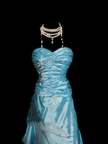 Pretty Ball Gown Sweetheart Blue Taffeta Long Quinceanera Dress Formal Gowns Vestido De 15 Anos Sweet 16 Dress HZ1214