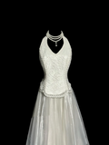 Vintage Bridal Gown 1960s Ball Gown Halter White Sleeveless Lace Long Wedding Dresses Elegant Bridal Gowns HZ1214