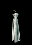 Vintage A line Strapless Sleeveless Light Sky Blue Satin Petite Mother Of Bride Dress Party Gown Floor Length For Summer Women Wedding HZ1214