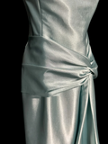 Vintage A line Strapless Sleeveless Light Sky Blue Satin Petite Mother Of Bride Dress Party Gown Floor Length For Summer Women Wedding HZ1214
