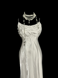 Vintage Mermaid Spaghetti Straps White Satin Long Prom Dresses Party Dress Birthday Outfits Graduation Dresses HZ1214