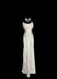 Vintage Mermaid Spaghetti Straps White Satin Long Prom Dresses Party Dress Birthday Outfits Graduation Dresses HZ1214