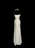 Vintage Mermaid Spaghetti Straps White Satin Long Prom Dresses Party Dress Birthday Outfits Graduation Dresses HZ1214
