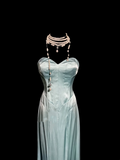 Vintage Mermaid Sweetheart Light Sky Blue Satin Long Prom Dresses Party Dress 20th Birthday Outfits Graduation Dresses HZ1214