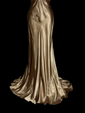 Niulatu Mermaid V Neck Gold 1950s Retro Classy Satin Long Prom Dresses Party Dress 21st Birthday Outfits Graduation Dresses HZ1214