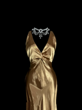 Niulatu Mermaid V Neck Gold 1950s Retro Classy Satin Long Prom Dresses Party Dress 21st Birthday Outfits Graduation Dresses HZ1214