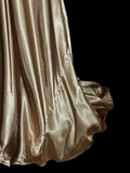 Niulatu Mermaid V Neck Gold 1950s Retro Classy Satin Long Prom Dresses Party Dress 21st Birthday Outfits Graduation Dresses HZ1214