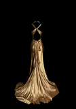 Niulatu Mermaid V Neck Gold 1950s Retro Classy Satin Long Prom Dresses Party Dress 21st Birthday Outfits Graduation Dresses HZ1214