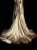 Niulatu Mermaid V Neck Gold 1950s Retro Classy Satin Long Prom Dresses Party Dress 21st Birthday Outfits Graduation Dresses HZ1214