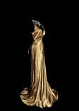 Niulatu Mermaid V Neck Gold 1950s Retro Classy Satin Long Prom Dresses Party Dress 21st Birthday Outfits Graduation Dresses HZ1214