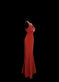 Niulatu Mermaid V Neck Red 1950s Retro Classy Chiffon Long Prom Dresses Party Dress 21st Birthday Outfits Graduation Dresses HZ1214