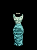 Niulatu Sheath Square Neck Sleeveless Blue Satin Petite Mother Of Bride Dress Party Gown Knee Length For Summer Women Wedding HZ1214