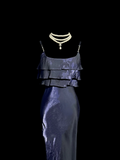 Niulatu Mermaid Spaghetti Straps Navy Blue 1950s Retro Classy Satin Long Prom Dresses Party Dress 21st Birthday Outfits Graduation Dresses HZ1214