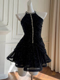 Pretty Sheath High Neck Black Summer 16th Birthday Dresses For Teens Hoco Dress Mini 18th Birthday Outfit Cocktail Dresses For Women HZ1214