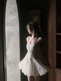 Pretty A line Square White Summer 16th Birthday Dresses For Teens Hoco Dress Mini 18th Birthday Outfit Cocktail Dresses For Women HZ1214