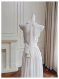 Elegant A line Halter White Sleeveless Chiffon Long Evening Party Gowns Evening Formal Dresses Prom Dress HZ1214