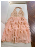 Pretty A line Halter Blush Pink Chiffon Summer 16th Birthday Dresses For Teens Hoco Dress Mini 18th Birthday Outfit Cocktail Dresses For Women HZ1214