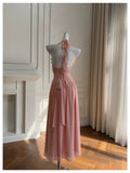 Elegant A line Blush Pink Sleeveless Chiffon Long Evening Party Gowns Evening Formal Dresses Prom Dress HZ1214