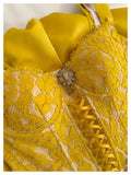 Pretty A line Straps Yellow Lace Summer 16th Birthday Dresses For Teens Hoco Dress Mini 18th Birthday Outfit Cocktail Dresses For Women HZ1214