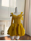 Pretty A line Straps Yellow Lace Summer 16th Birthday Dresses For Teens Hoco Dress Mini 18th Birthday Outfit Cocktail Dresses For Women HZ1214