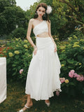 Elegant A line One Shoulder Sleeveless White Long Evening Party Gowns Evening Formal Dresses Prom Dress HZ1214