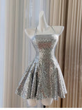 Pretty A line Halter Silver Sequin Summer 16th Birthday Dresses For Teens Hoco Dress Mini 18th Birthday Outfit Cocktail Dresses For Women HZ1214