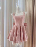Pretty Ball Gown Square Neck Pink Sequin Summer 16th Birthday Dresses For Teens Hoco Dress Mini 18th Birthday Outfit Cocktail Dresses For Women HZ1214