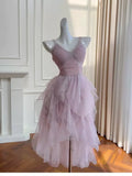 Pretty High Low Sweetheart Sleeveless Tulle Lilac Summer 16th Birthday Dresses For Teens Hoco Dress 18th Birthday Outfit Cocktail Dresses For Women HZ1214