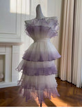 Cute Ball Gown Strapless Lilac Tulle 8th Graduation Dresses Homecoming Dress Summer Middle School Formal Baddie Hoco Dresses Cocktail Dress HZ1214