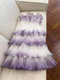 Cute Ball Gown Strapless Lilac Tulle 8th Graduation Dresses Homecoming Dress Summer Middle School Formal Baddie Hoco Dresses Cocktail Dress HZ1214