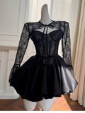 Trendy Ball Gown Spaghetti Straps Black Lace Formal Short 8th Grade Homecoming Dress Summer Middle School Hoco Dresses Birthday Outfits HZ1214