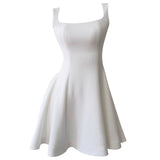 Trendy A line Square White Satin Sleeveless Formal Short 8th Grade Homecoming Dress Summer Middle School Hoco Dresses Cocktail Dress Birthday Outfits HZ1214