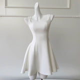 Trendy A line Square White Satin Sleeveless Formal Short 8th Grade Homecoming Dress Summer Middle School Hoco Dresses Cocktail Dress Birthday Outfits HZ1214