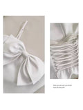 Trendy A line Spaghetti Straps White Satin Formal Short 8th Grade Homecoming Dress Summer Middle School Hoco Dresses Birthday Outfits HZ1214