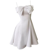 Trendy A line Spaghetti Straps White Satin Formal Short 8th Grade Homecoming Dress Summer Middle School Hoco Dresses Birthday Outfits HZ1214
