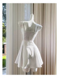 Trendy A line Spaghetti Straps White Satin Formal Short 8th Grade Homecoming Dress Summer Middle School Hoco Dresses Birthday Outfits HZ1214