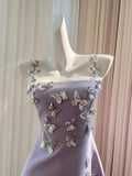 Cute A line Spaghetti Straps Lilac Satin 8th Graduation Dresses Homecoming Dress Summer Middle School Formal Baddie Hoco Dresses Cocktail Dress HZ1214